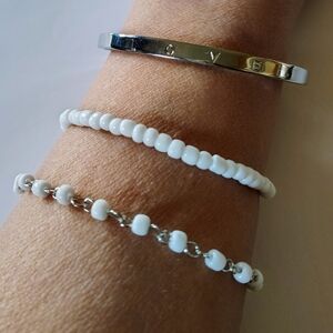 Silver and White Love Bracelet Set